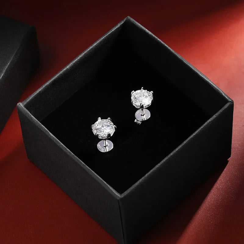 925 Sterling Silver Moissanite Diamond Stud Earrings for Women – 0.2 to 2 Carat D Color, White Gold Finish
