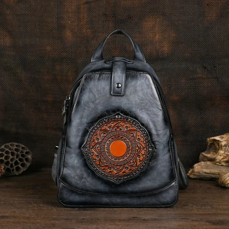 MOTAORA Vintage Large Capacity Backpack For School Teenagers Girls Women Leather Bag 2025 New Totem Embossed Travel Backpacks