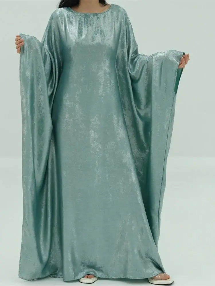 Gradient Color Shiny Batwing Satin Maxi Abaya Dubai Luxury 2024 Abayas For Women Muslim Kaftan Dress Islam Caftan Marocain Femme