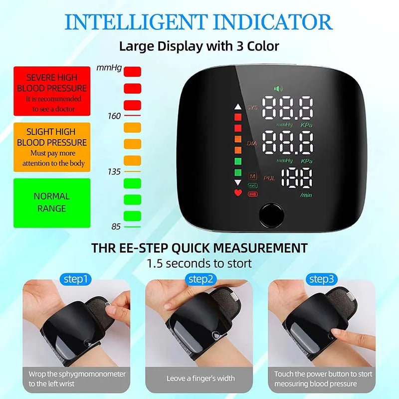 🖤 LINGKUN Wrist Blood Pressure Monitor,
LED Display | Fast Measurement | Digital Tensiometer | Heart Rate | USB Rechargeable