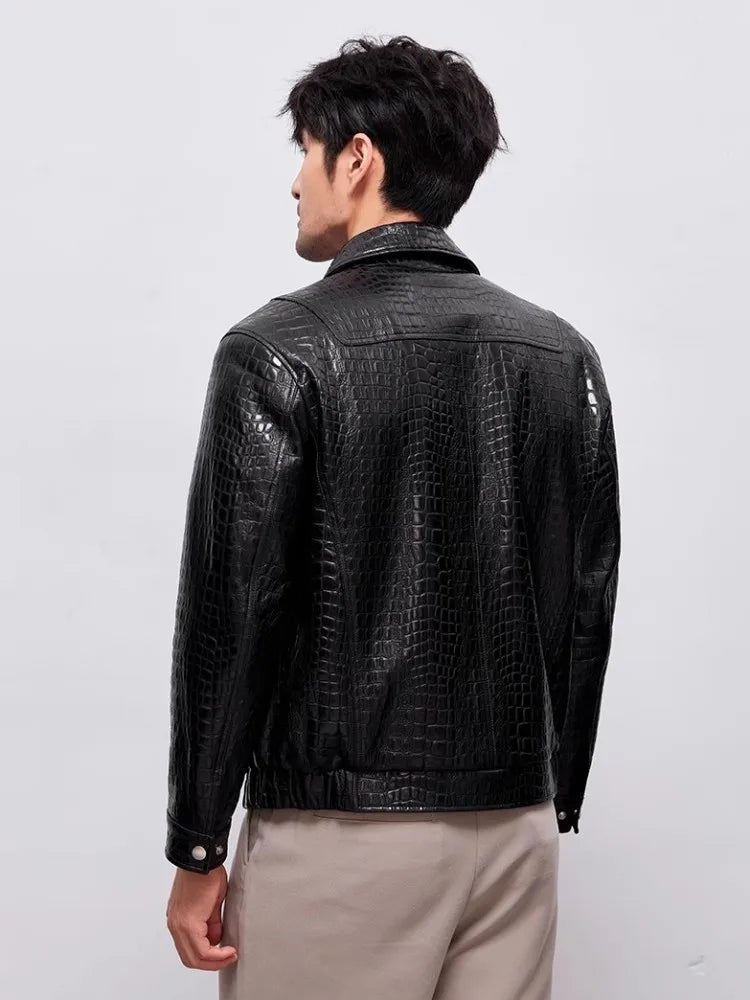 Designer Mens Genuine Leather Jacket Zipper Lapel High Quality Sheepskin Motorcycle Short Coat Spring Autumn Punk Outerwear Male
