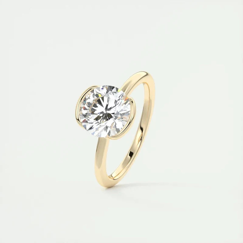 Lnngy 6.5MM 1CT Half Bezel Moissanite Ring for Women Exquisite 925 Sterling Silver Solitaire Engagement Rings Jewelry Gift