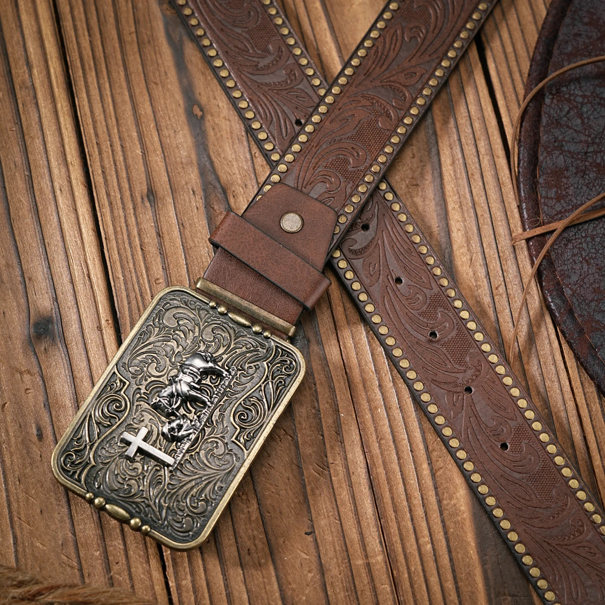 Vintage Style PU Leather Western Cowboy Belt with Classic Buckle - 3.8cm Wide, Durable and Stylish for Men and Women - Perfect f