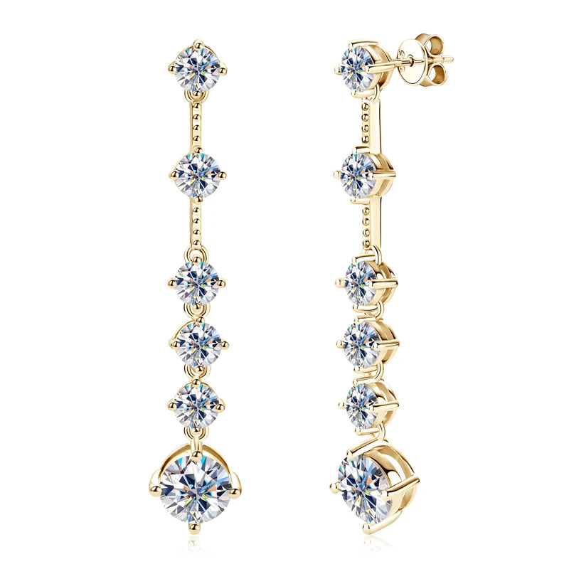 IOGOU 8MM D2.00CT Moissanite Diamond Long Drop Earrings With 5mm Zircon Real 925 Silver Jewelry Engagement Accessories for Women