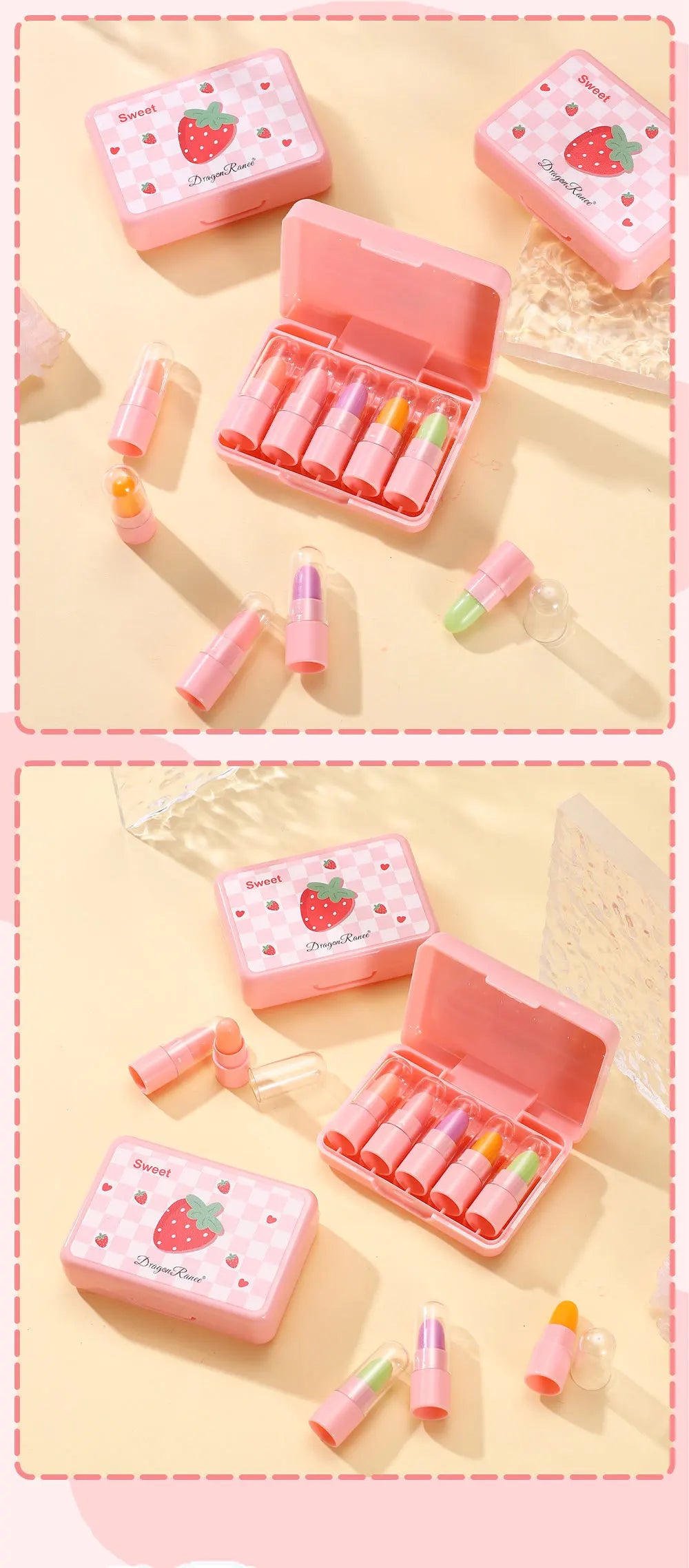 5pcs/set temperature change mini lipstick set fruit flavor is not easy to stick cup color change lipstick
