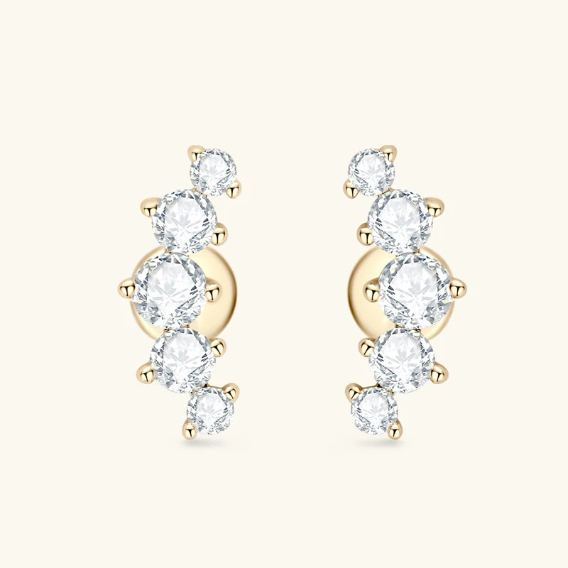 18K Gold Plated 925 Silver Real Moissanite Jewelry Set 5-Stone Smile Pendant Necklace Stud Earrings Sets for Women Christma Gift