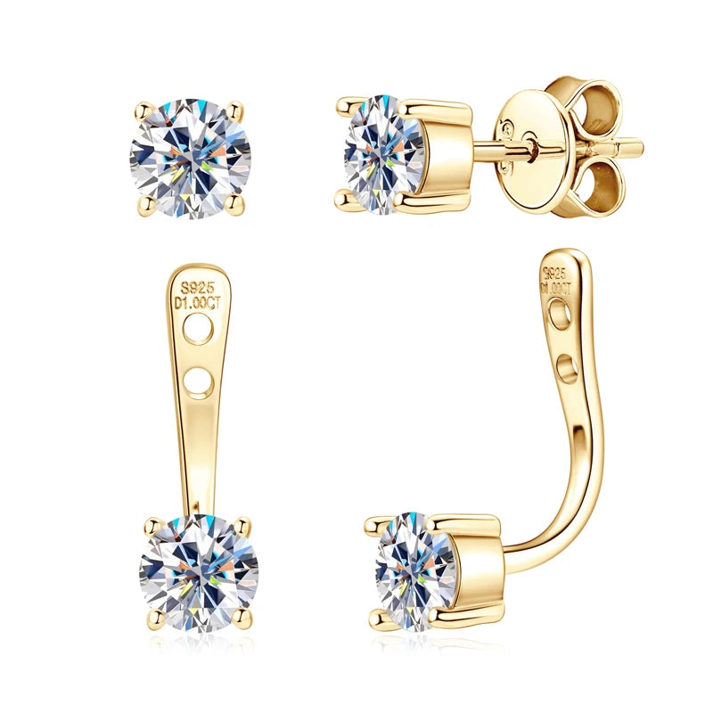 Lnngy Original 925 Sterling Silver Earrings Front Back Double Sided 5MM Moissanite Stud Earring For Women 2 in 1 Pierced Jewelry