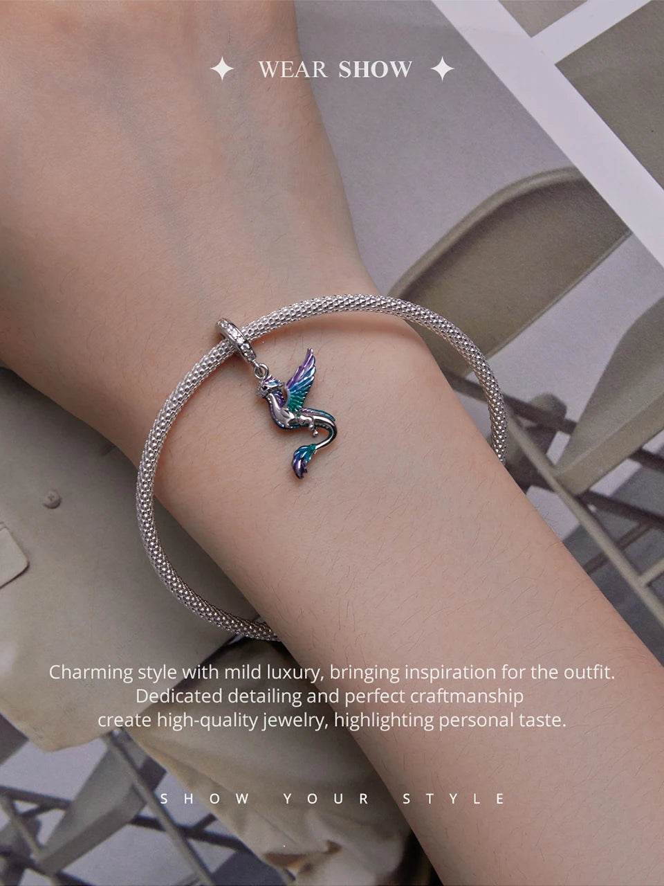 Bamoer 925 Sterling Silver Phoenix Pendant Dragon Charms Enamel Process Plated Platinuma Fit Women DIY Bracelet Fine Jewelry