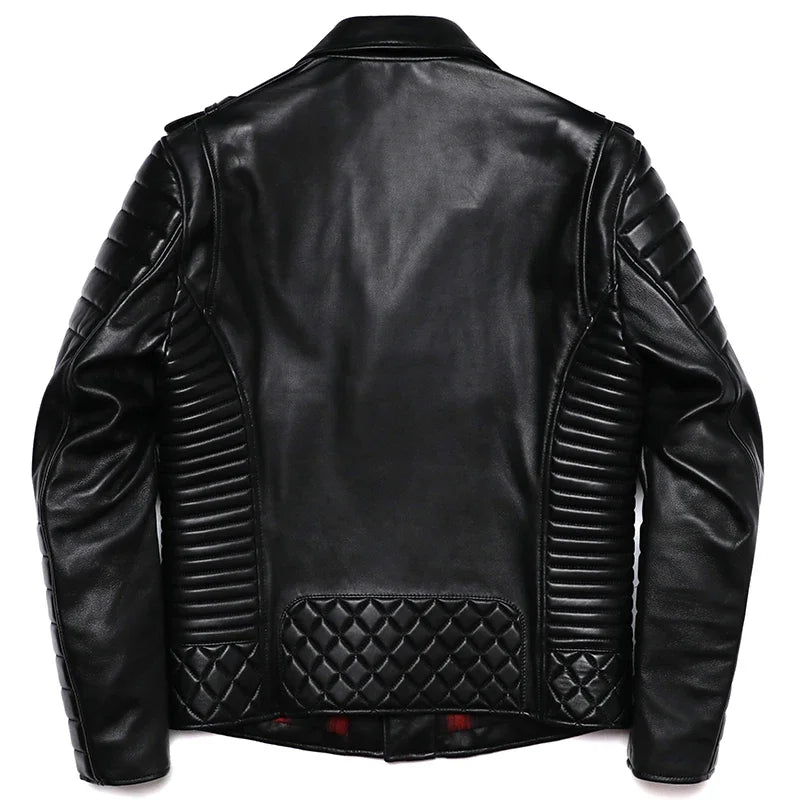 New Sheepskin Genuine Leather Moto Jacket – Slim Oblique Zipper Short Coat for Men