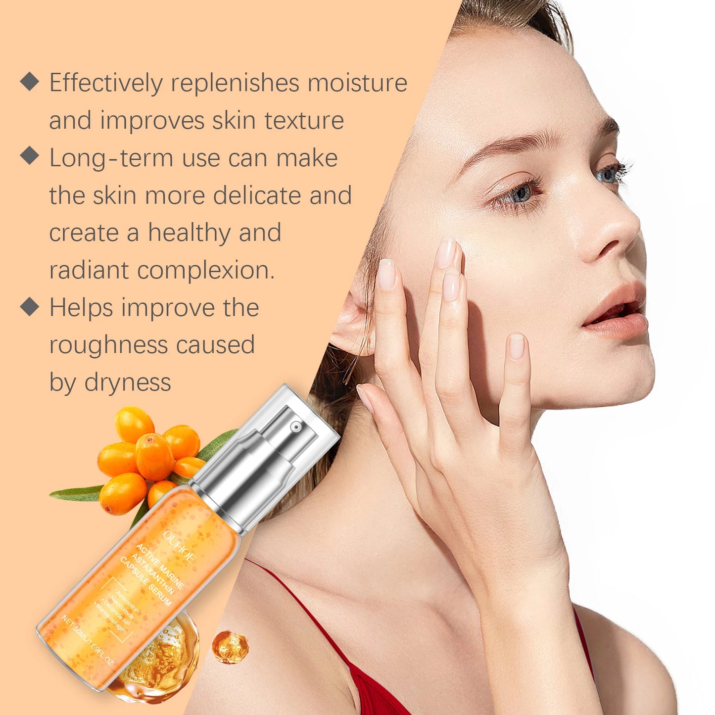 Collagen Astaxanthin Face Serum Fade Dark Spots Pigmentation Anti Aging Rejuvenation Hydrating Brightening Skin Care Essence