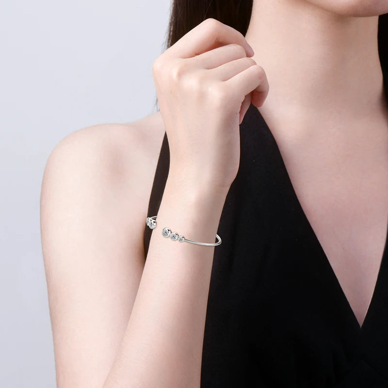 Lnngy Adjustable Cuff Bracelet Original and Pure 925 Sterling Silver Bezel Moissanite Bracelets For Women Opening Wrist Jewelry