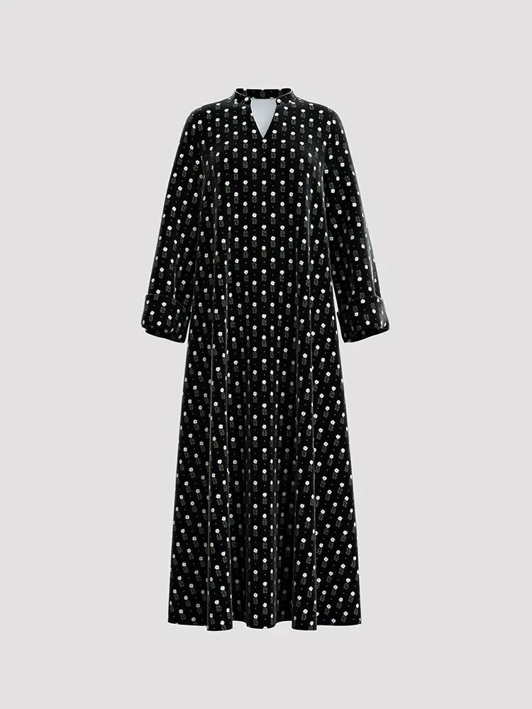 Rafiah Women's Even Dress Arabian 2025 Summer Elegant Contrast Color Polka Dot Long Sleeve Half Open Collar Draped Long Dress