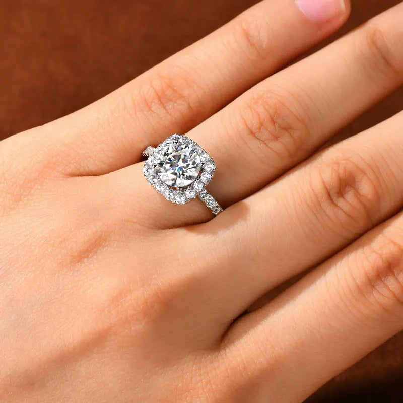 Lnngy 8mm 2ct Moissanite Halo Ring Certified 925 Sterling Silver Engagement Rings For Women Girls Wedding Party Jewelry Gift