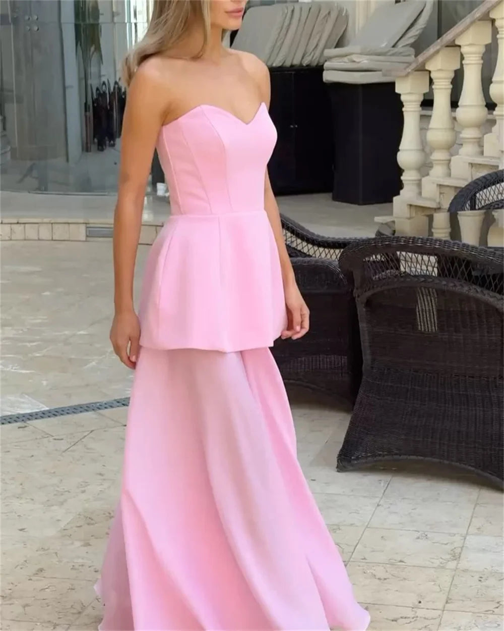 Mila Strapless Customized Chiffon Evening Dresses Sleeveless Prom Dress 2025 Elegant Floor-Length Wedding Party Formal Gowns