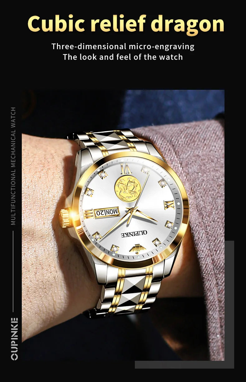 Swiss Certification OUPINKE Automatic Watch for Men Real Gold Real Diamond Sapphire Mirror Tungsten Steel Top Brand Wristwatch