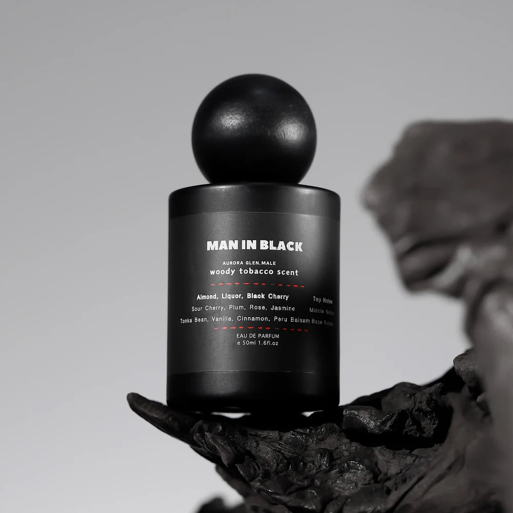 Perfume Black Noir Tobacco Cologne for Men Woody Leather Fragrance with Tonka Bean Rum 50ML Eau de Parfum Spicy Amber Scent