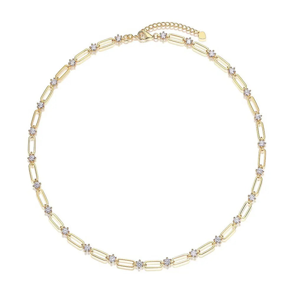 KNOBSPIN D VVS1 Moissanite Tennis Necklace s925 Sterling Silver Plated 18k Yellow Gold GRA Certified 18inch Necklaces for Women