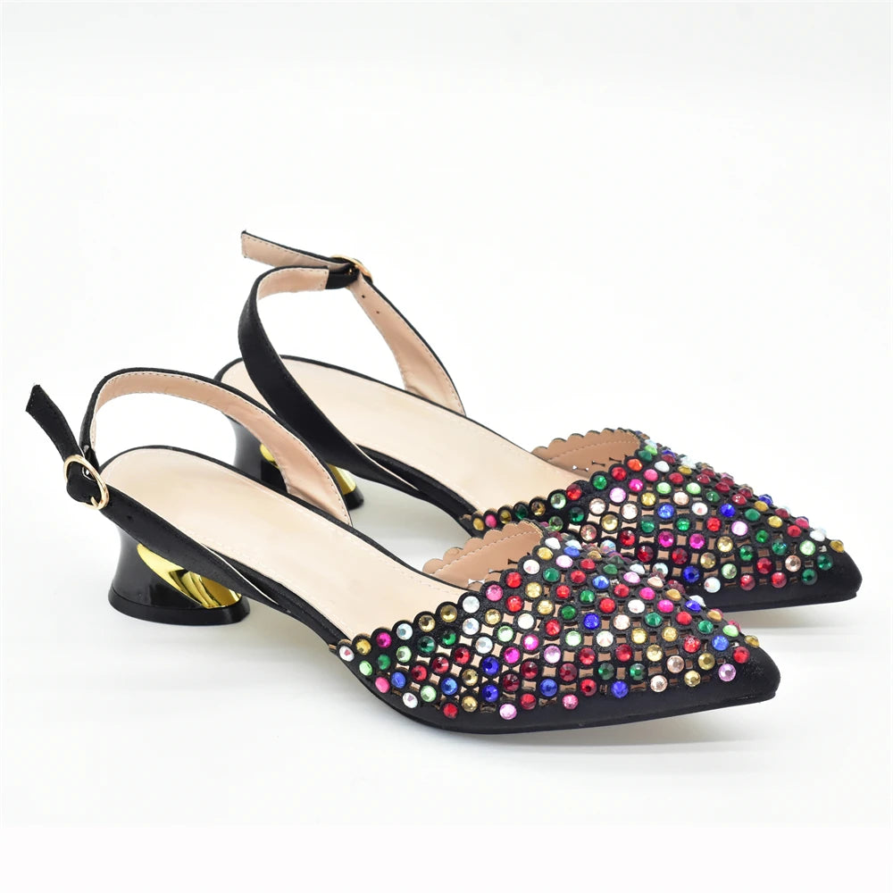 Baldauren Women’s Slingback Pumps & Matching Bag Set – Italian Style Crystal Heels for African Party & Wedding (EU 37-43)