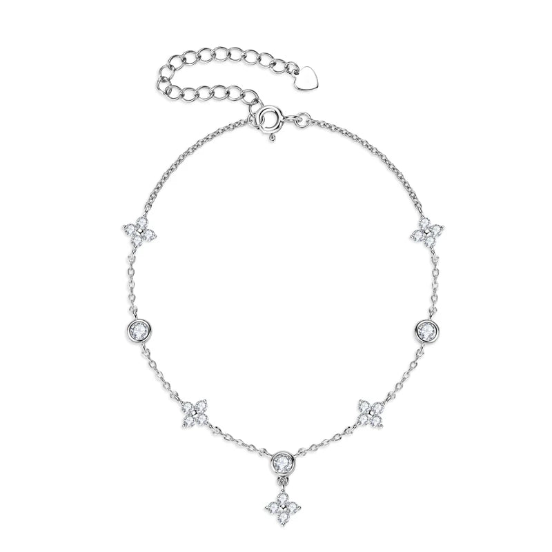 Lnngy Moissanite Four Leaf Flower Chain Bracelet for Women 925 Sterling Silver Niche Simple Desgin Bracelets Jewelry Accessories