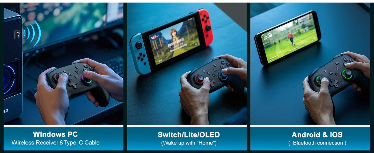 Dinofire Wireless Bluetooth RGB Controller for Nintendo Switch/Switch OLED/Switch Lite/PC/Mobile Gamepad Multi-Function Joystick