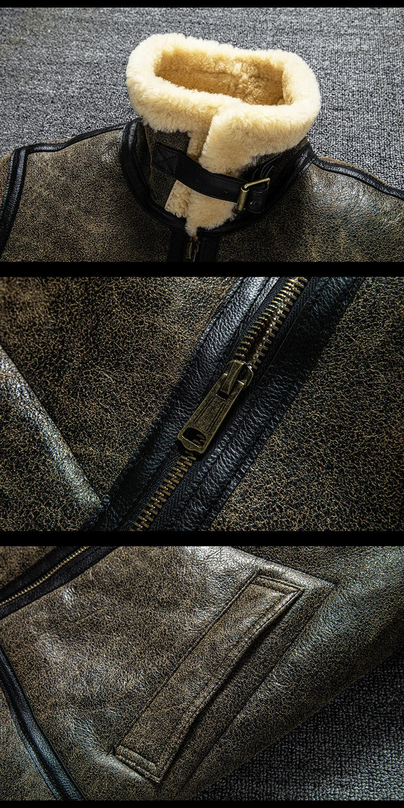 2025 Winter High Quality Genuine Leather Jacket Men's B3 Sheepskin Thick Fur Leather Coat Warm Motor Biker Jackets For Men 6XL
