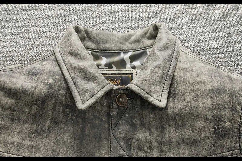 Men's Genuine Cowhide Leather Motorcycle Jacket – Stand Collar Autumn Winter Biker Coat