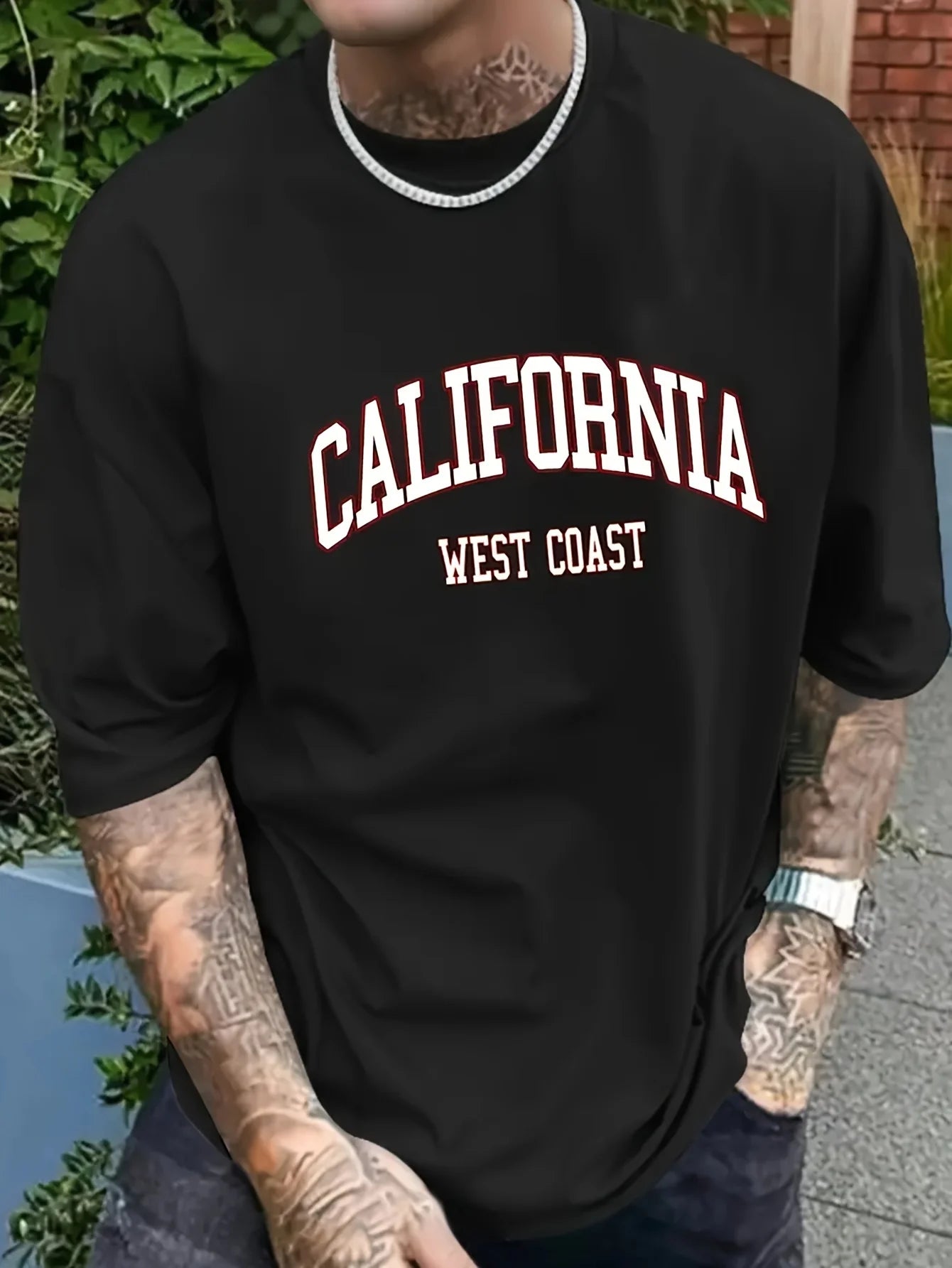 Summer Men's 100% Cotton Casual Sports Loose Large California West Coast Printed Comfortable Round Neck Short Sleeve T-shirt Top