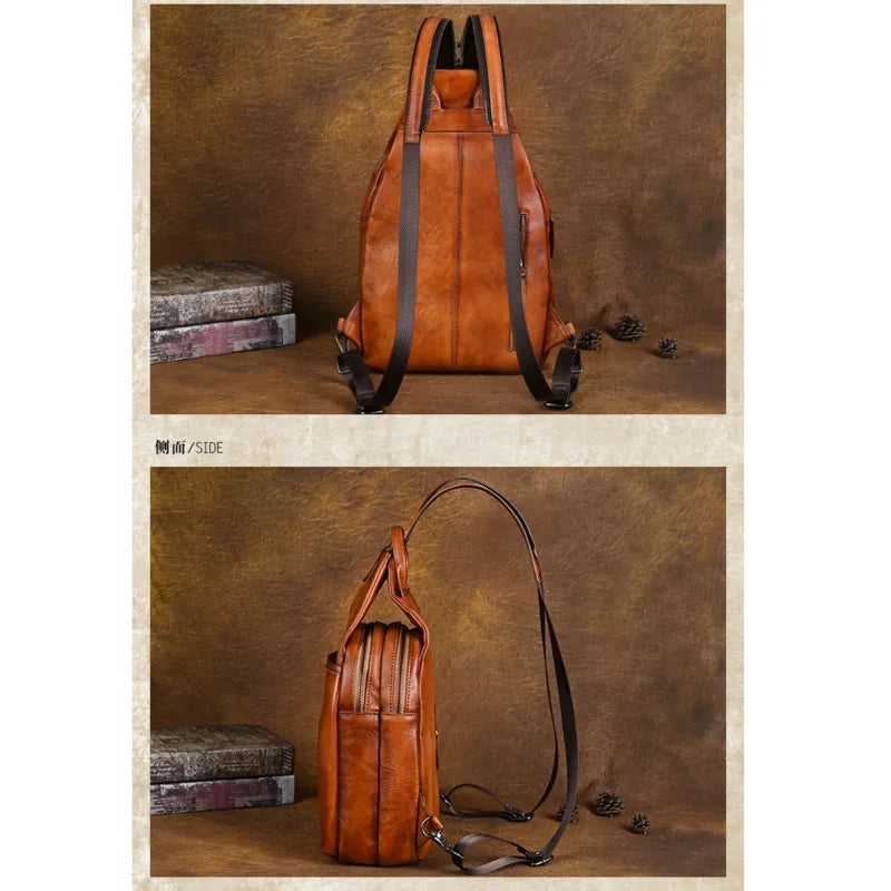 MOTAORA Genuine Leather Backpack Women Retro Embossed Cowhide Shoulder Bag Travel Backpack Casual Work & Luxury Purse