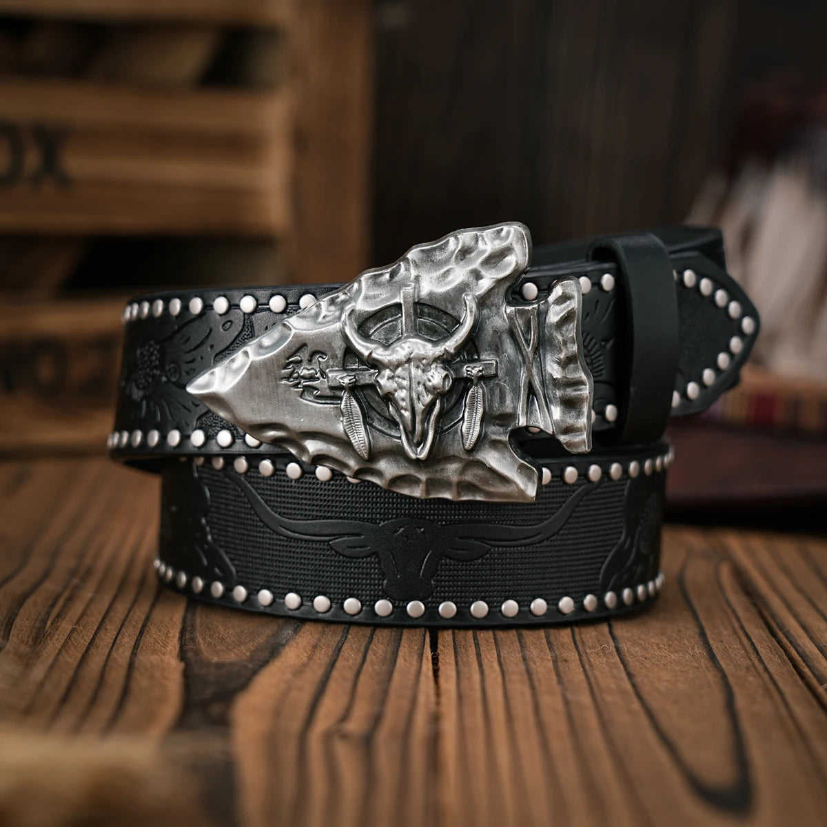 Men - Women - Western Denim - pu leather - Belt - Vintage jeans with floral carved buckle belt