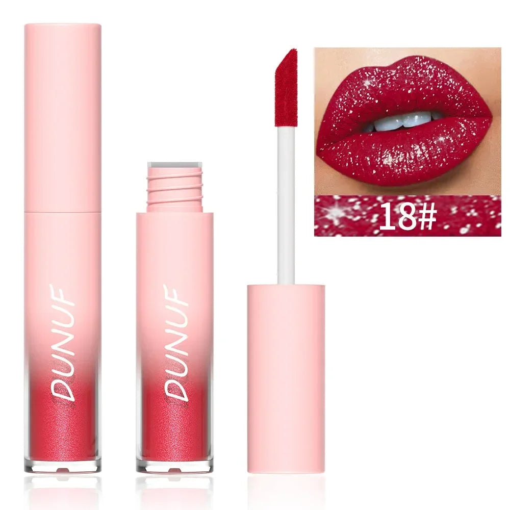 18 Color Sexy Red Diamond Glitter Lip Gloss Metallic Waterproof Long Lasting Matte Shimmer Liquid Lipstick Women Makeup Cosmetic