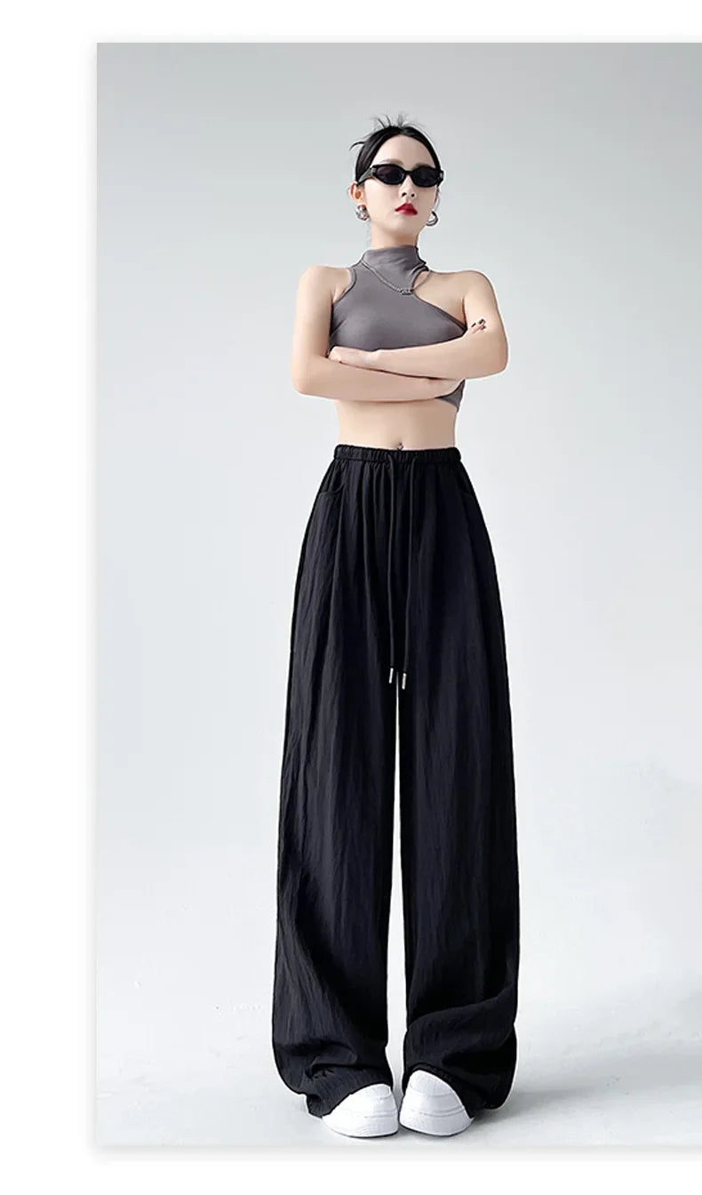 Ice Silk Wide Leg Pants Women Summer Thin Loose Casual Sun Protection Straight Leg Yamamoto Pants Lazy Dragging Pants