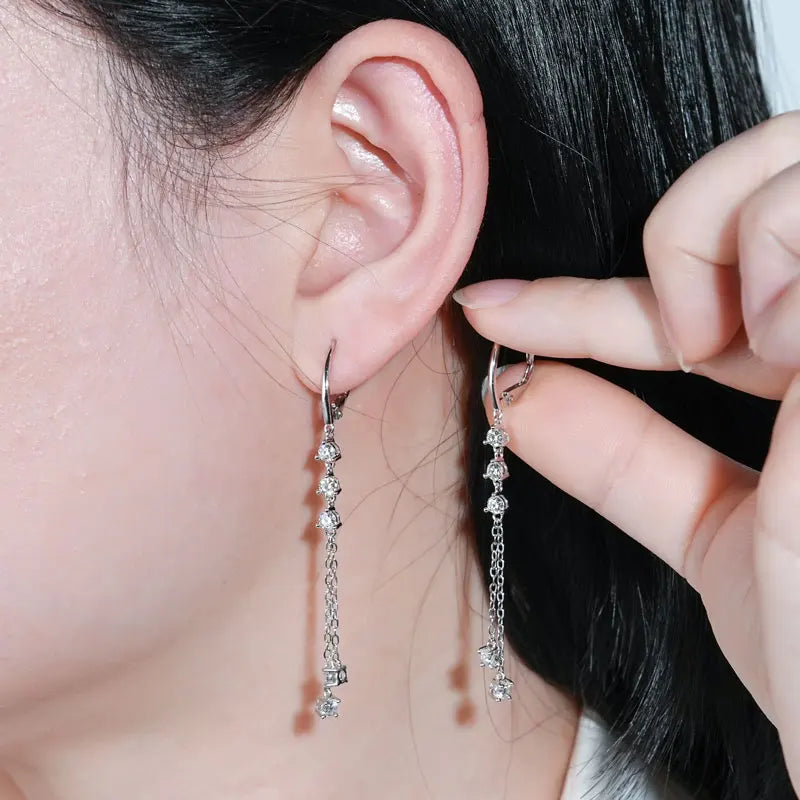 RAPRGOLD Certified Moissanite Tassels Chain Hoop Earring for Women 925 Sterling Silver Dangling Earrings Jewelry Gift pendientes