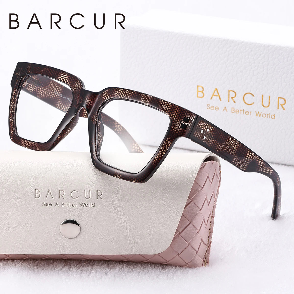 BARCUR Women Large Frame Pink Reading Glasses PC Square Thick Frame Reading Multiple Degree Optional Men Glasses White Gift Box
