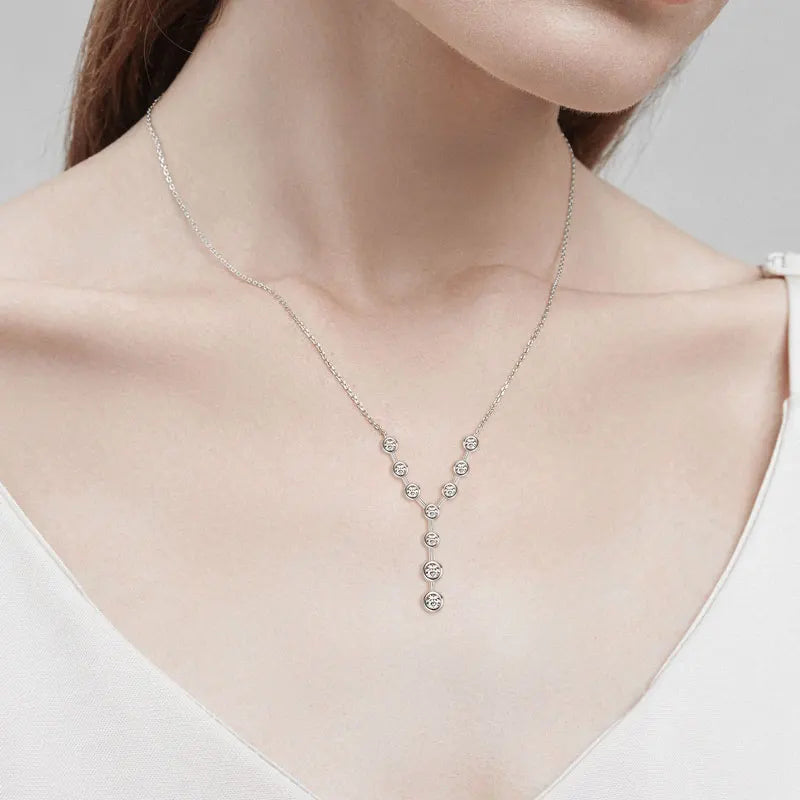 Lnngy 4mm&3mm Moissanite Pendent Necklace 925 Sterling Silver Fashion Sexy Y-Shaped Necklaces for Women 2025 Party Jewelry Gift