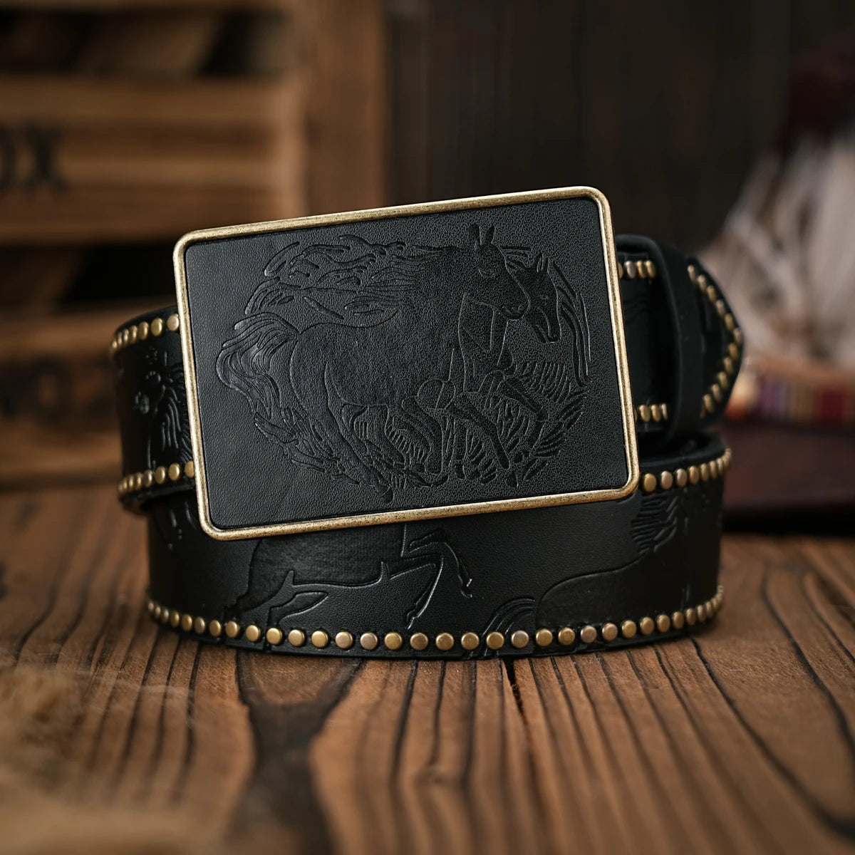 Men & Women - Western Denim - pu Leather - Belt - Vintage Patch animal print buckle riveted Belt Jeans