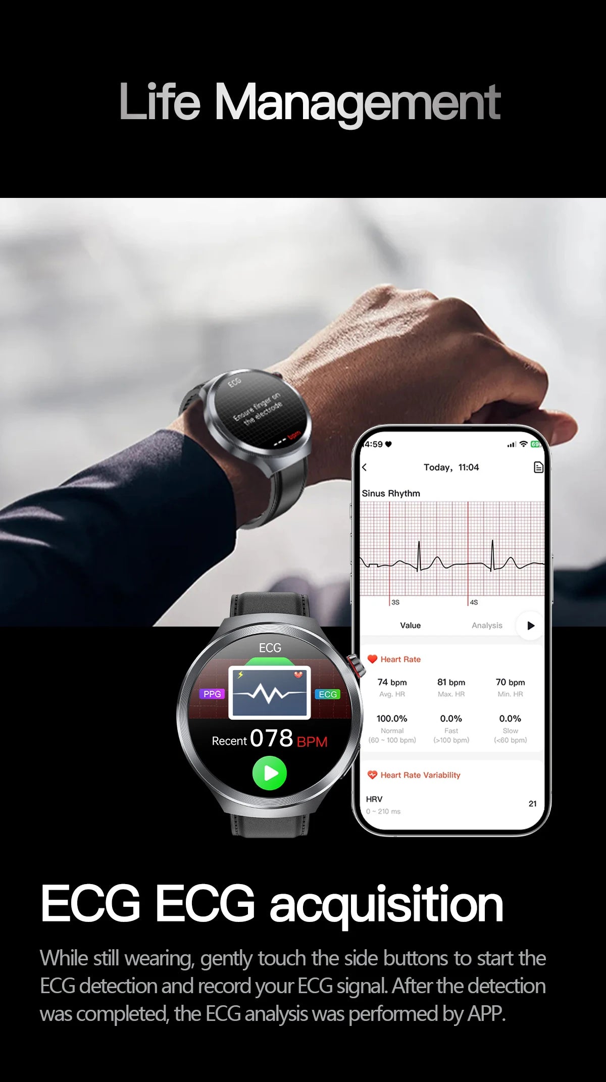 LIGE 2025 ECG Smart Watch Men 1.73” AMOLED Screen Emotional Detection Fatigue Monitoring Watches NFC Access Control Smartwatch
