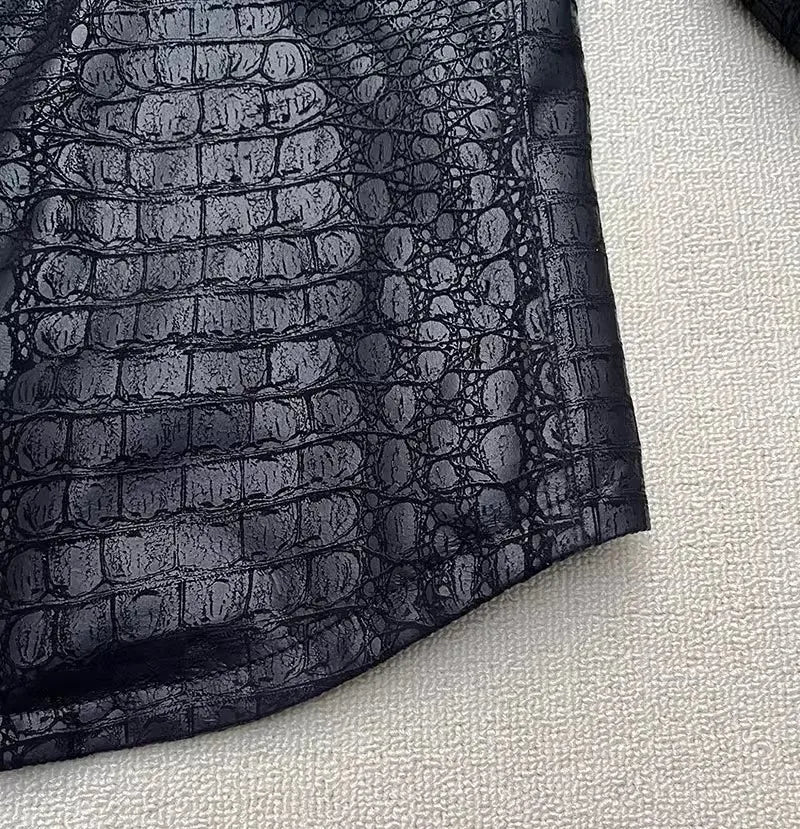 Soft Alligator Pattern Sheepskin Genuine Leather Jacket Men Slim Fit Single Breasted Business Casual Work Natural Leather Tops