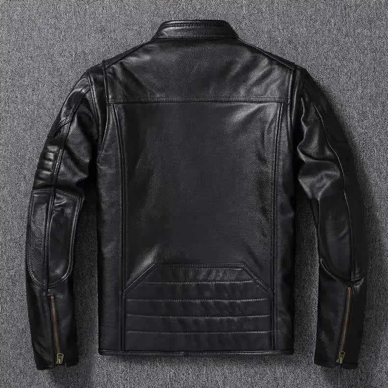 Men's Natural Leather Jacket First Layer Calfskin Stand Collar Motorcycle Jacket Retro Brown Cowhide Jacket Men‘s Biker Clothes