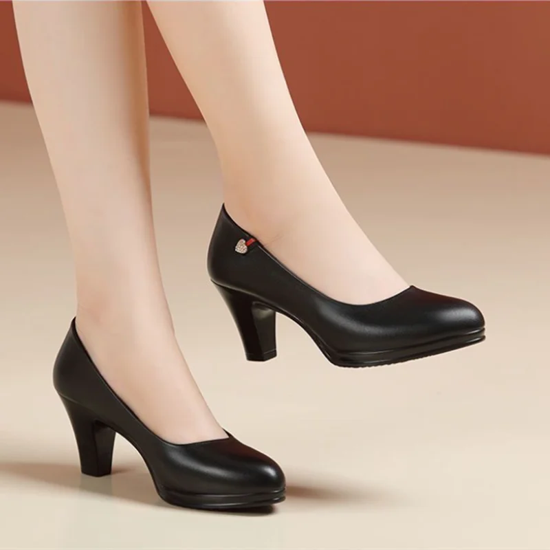 women fashion plus size black leather spring office career high heel shoes lady casual comfort work pumps zapatos de mujer z20