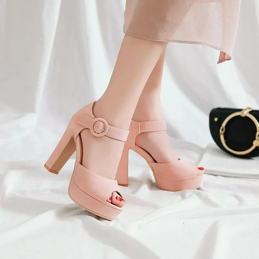 SHOWAYS Women’s Platform Sandals High Chunky Heel Peep Toe Ankle Strap Casual Office Summer Dress Shoes