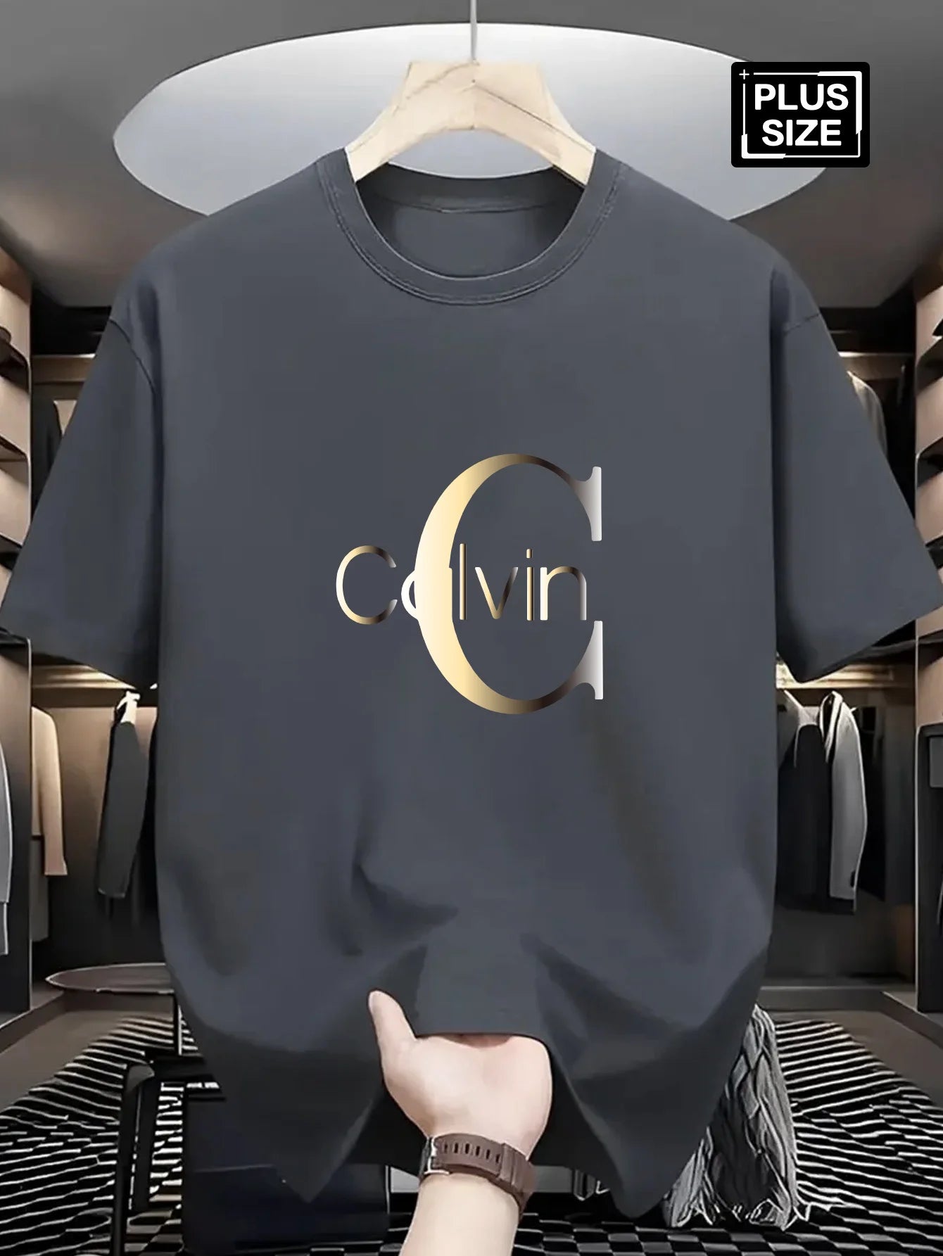 Men’s Summer 100% Cotton Casual T-Shirt,Calvin Letter Pattern Print | Loose Fit | Sports & Streetwear Style.