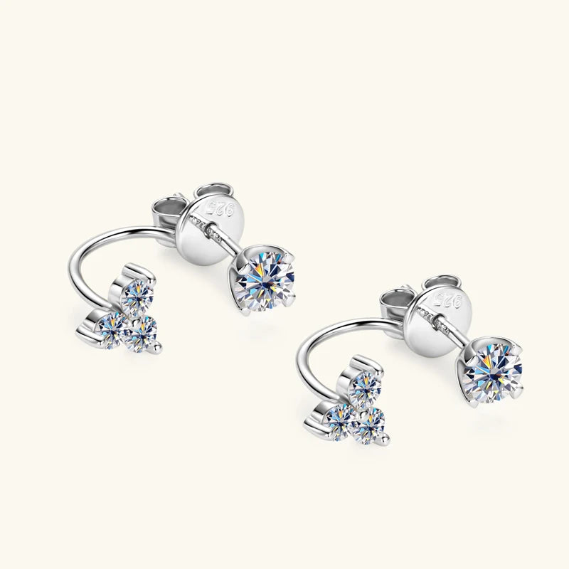 Lnngy Front Back Double Sided Moissanite Stud Earring Pendientes Plata 925 Sterling Silver Earrings For Women 2 in 1 Ear Jewelry