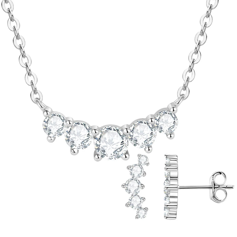 Lnngy 925 Sterling Silver Stud Earrings Necklaces Brilliant 5 Stones Moissanite Choker Necklace Climber Earring Jewelry Set