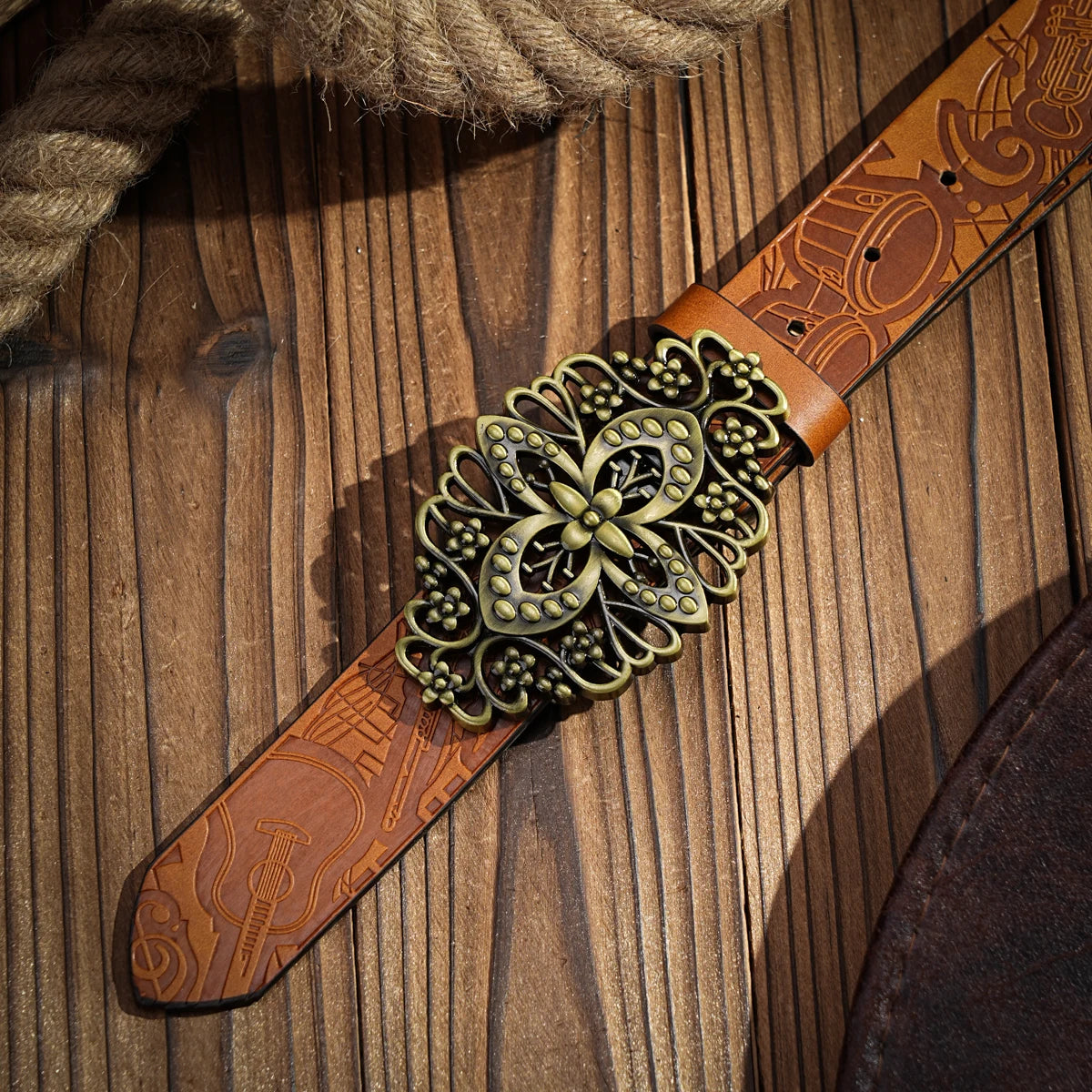 Western denim PU Belt - men's decorative printed carved denim waistband