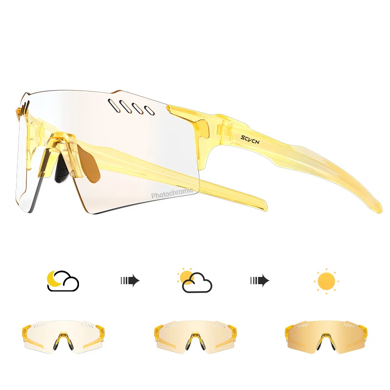 SCVCN Photochromic Cycling Glasss Rimless Outdoor Sports Running Drving Sunglasses for Men Goggles Mtb Bicycle Eyewear 1 Lens