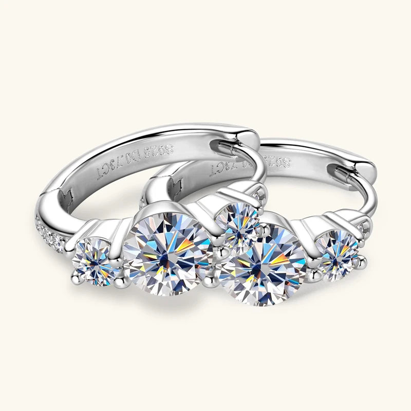 Lnngy Three Stone Moissanite Earring Original 925 Sterling Silver Hoops Earring For Women Girls Lab Created Diamond Jewelry Gift