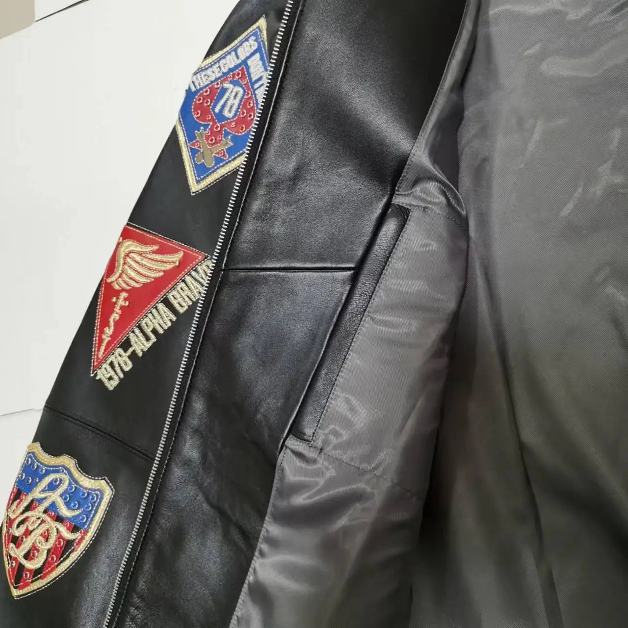 US size men's Hip Hop Sheep skin Varsity Jacket Embroidered Diamond Classic Casual Sport genuine leather Coat tops