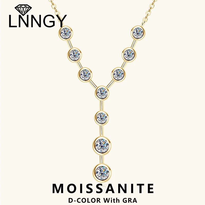 Lnngy 4mm&3mm Moissanite Pendent Necklace 925 Sterling Silver Fashion Sexy Y-Shaped Necklaces for Women 2025 Party Jewelry Gift