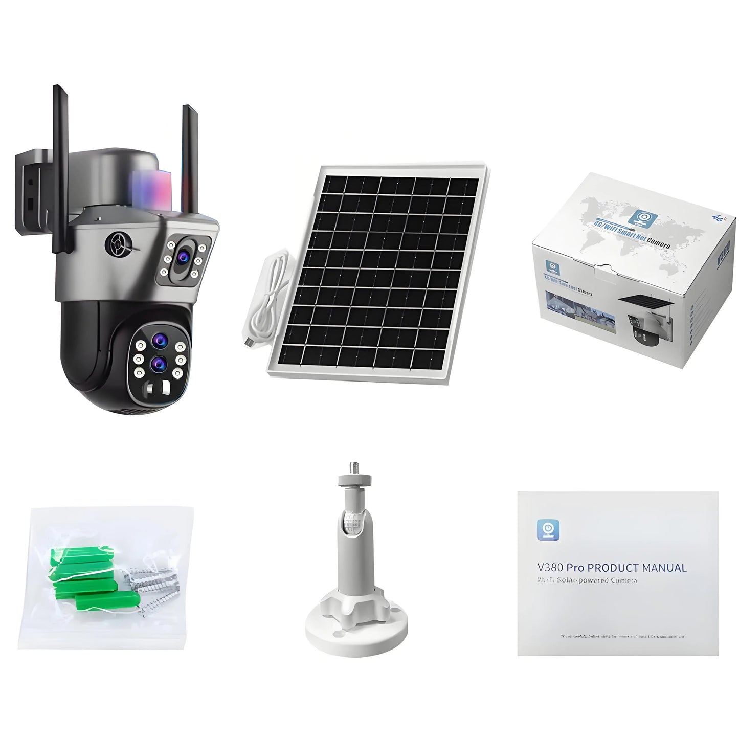 Solar Outdoor Surveillance Camera 4G Sim 6K 12MP Three Lens 10 Digital Zoom Wireless Cctv PTZ IP66 Security Solar Panel Cameras