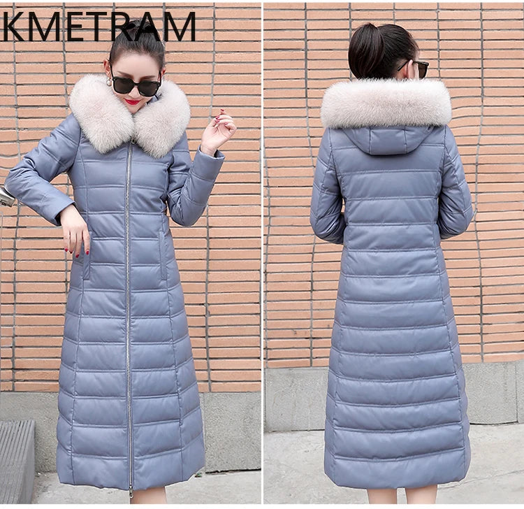 KMETRAM Winter Long Length Coats for Women Clothing Sheepskin Down Jackets White Duck Down Fox Fur Collar Casaco Feminino